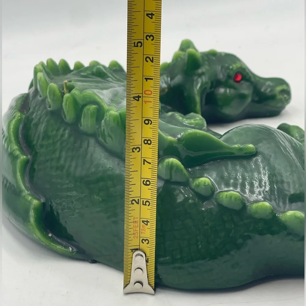 Vintage Unburnt Wax Candle Mythical Green Dragon Shaped Reptile w/Red Glass Eyes